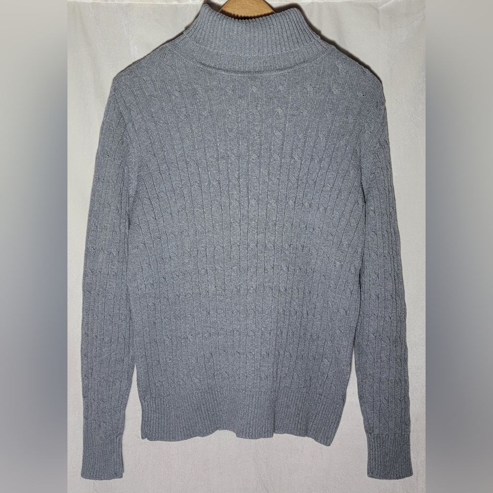 Vintage Ribbed Cable Knit Turtleneck Sweater Gray 90s Minimalist St John's Bay